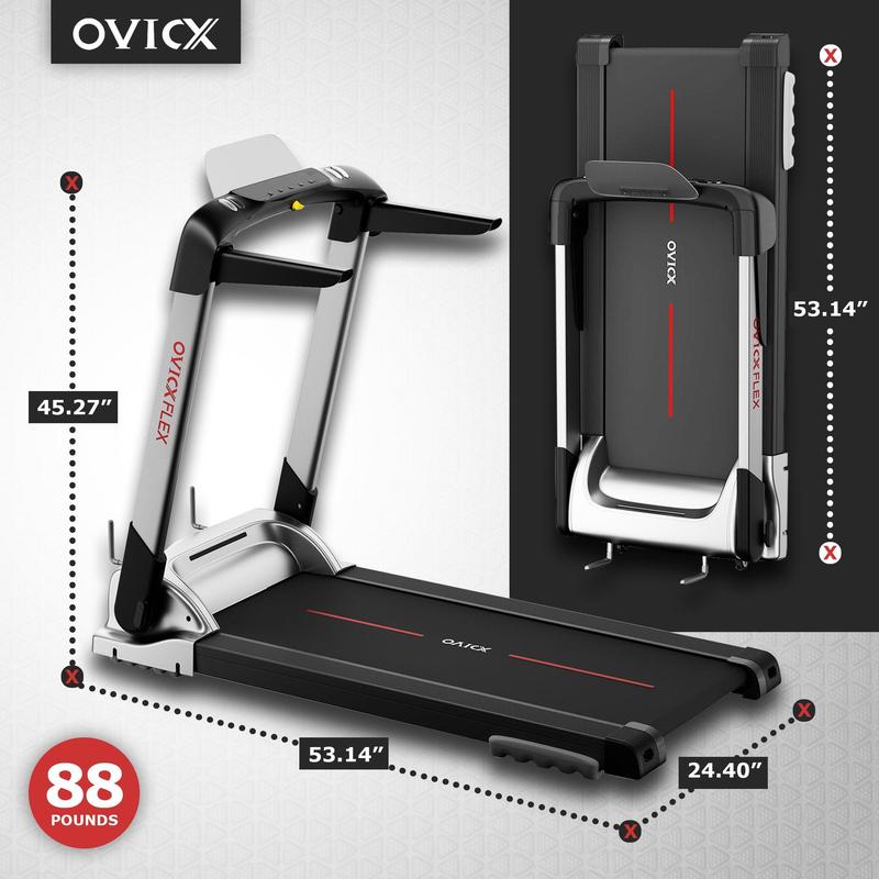 OVICX Quiet Portable Folding Flex Treadmill w  Bluetooth & Fitness Tracking App