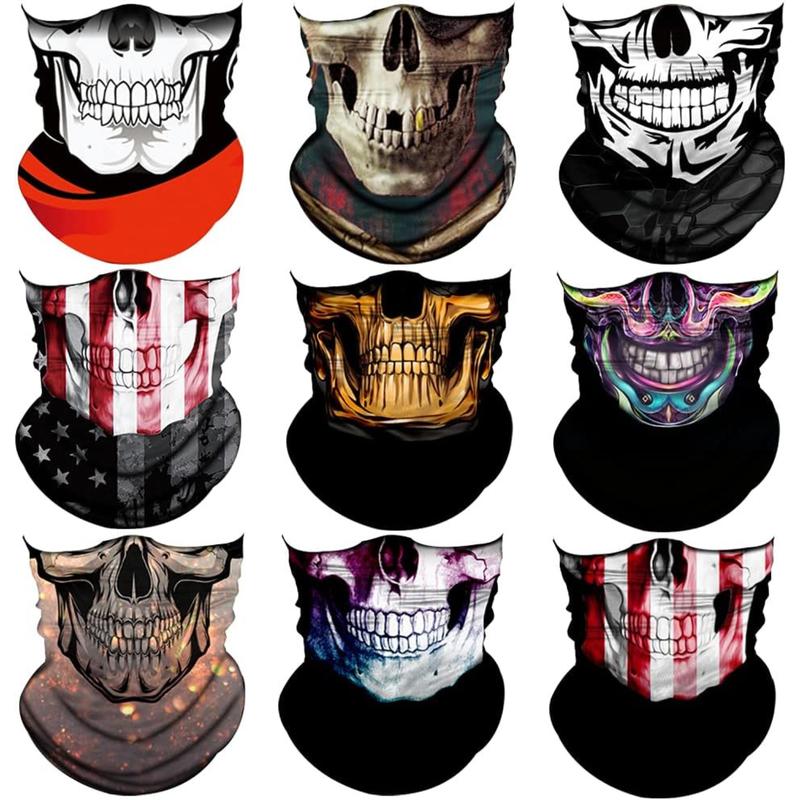 Pack of 9 Skull Neck Gaiter Mask UV Protection Bandana Gator Face Cover Covering Mask Tube Scarf Neck Warmer Balaclava