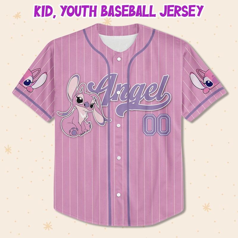 DISNEY MICKEY & CO. Custom Disney Lilo and Stitch Angel Pink Simple Baseball Custom Youth Disney Baseball Jersey - After Holiday