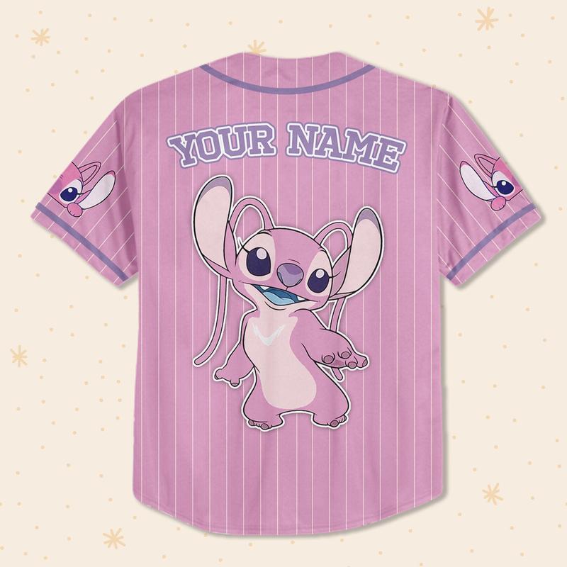 DISNEY MICKEY & CO. Custom Disney Lilo and Stitch Angel Pink Simple Baseball Custom Youth Disney Baseball Jersey - After Holiday