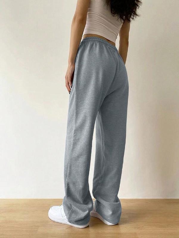 Elastic Waist Slant Pocket Sweatpants Loose Straight Leg Pants Loose Workout Joggers Bottoms