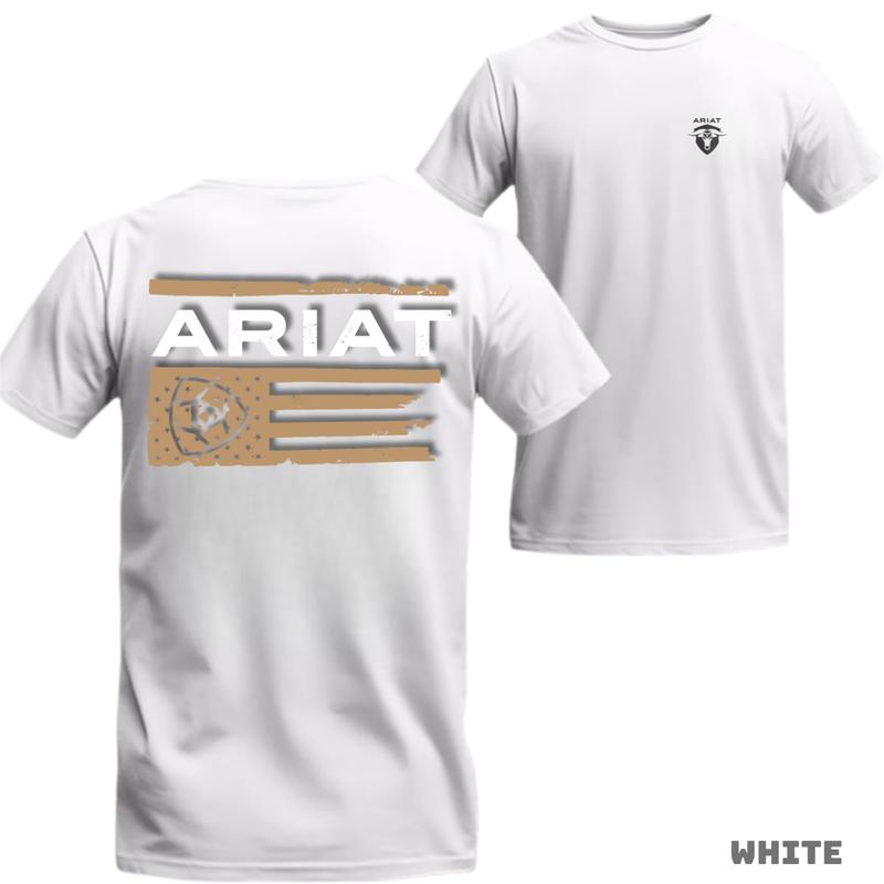 Ariat T-shirt - Designed with American flag pattern and Ariat logo, youthful and dynamic style, high quality and cool material. Suitable for sports and daily activities. Unisex Tops