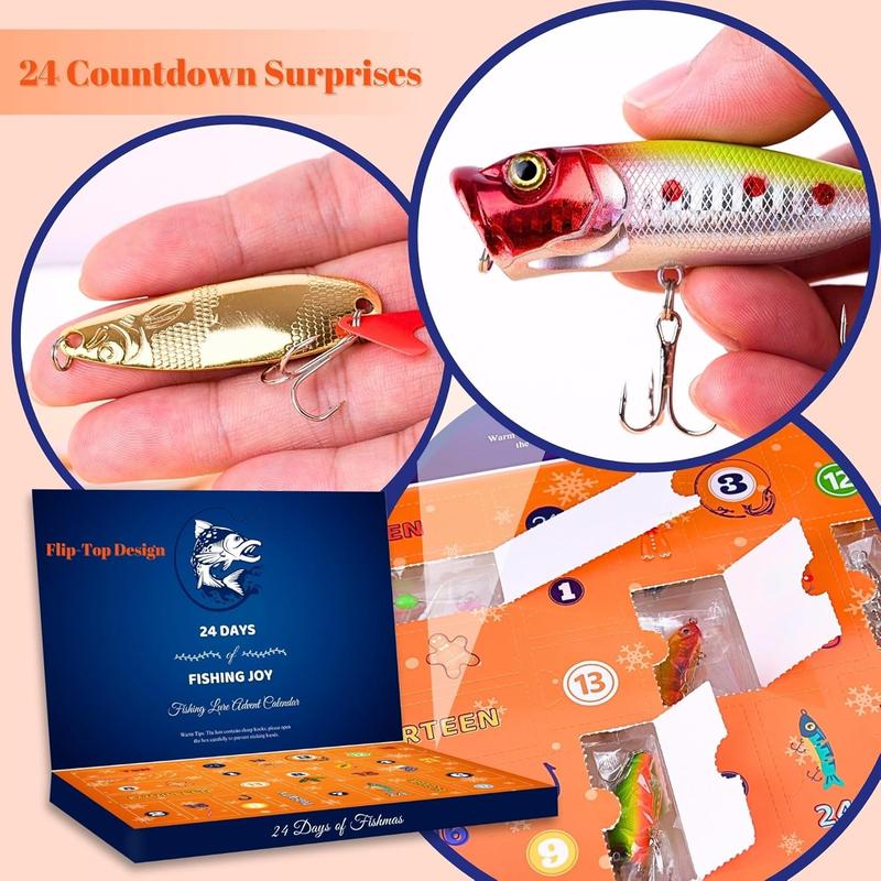 Christmas Advent Calendar, 1 Set Christmas Countdown Calendar, 24 Days Countdown Fishing Lure Set, Xmas Surprise Gift for Fisher Adult Men Teen Boys