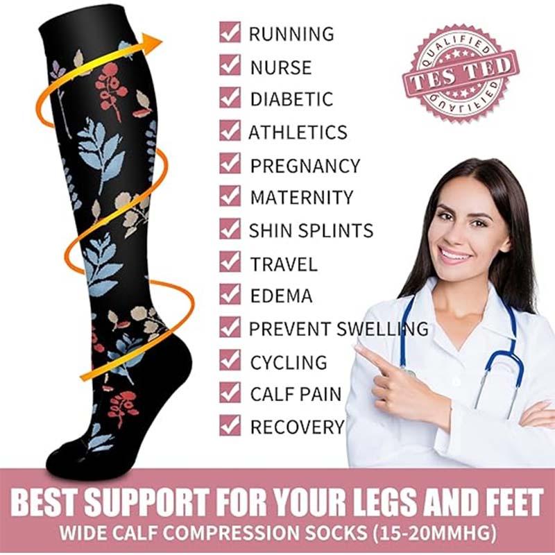 6 pairs of new floral pattern compression stockings sport professional ladies men's stockings edema varicose veins nurse compres