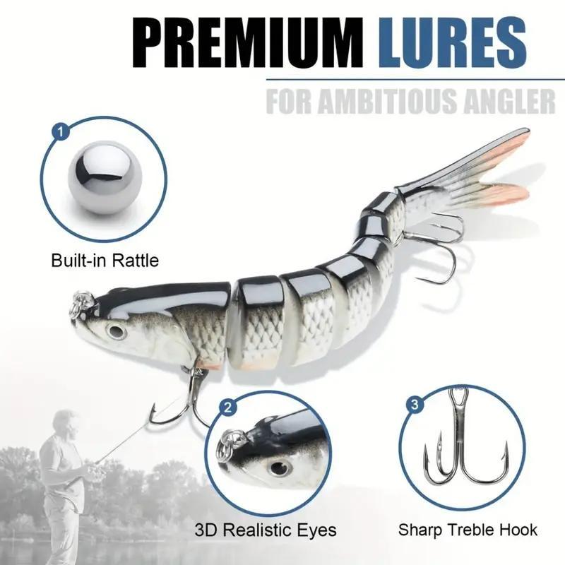 Artificial Fishing Lure, 3 Counts Sinking Multi-section Bionic Fishing Lure with 2 Treble Hooks, Durable and Lifelike Design for Catching More Fish