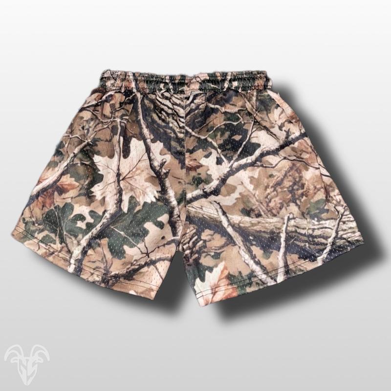 Goat Strength Hunter Camouflaged Patterned Athletic Mesh Shorts - Breathable, Camo Gym Athletic Fit with Zipper Pockets