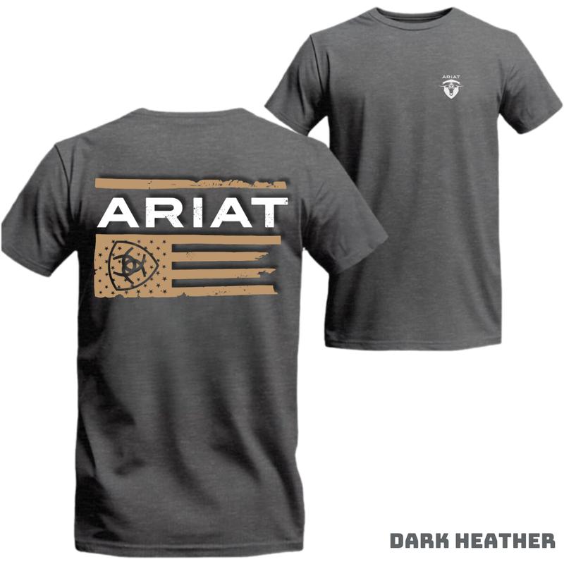 Ariat T-shirt - Designed with American flag pattern and Ariat logo, youthful and dynamic style, high quality and cool material. Suitable for sports and daily activities. Unisex Tops