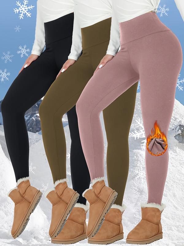 3pcs Womens Thermal Fleece Lined High Waisted Sports Leggings, Workout Winter Warm Thick Tights Soft Yoga Pants, Women's Activewear-NY-012