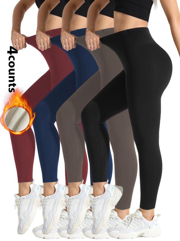 Women's Solid High Waist Thermal Lined Sports Leggings, Casual Comfy Breathable Skinny Pants for Yoga Gym Workout Running, Ladies Sportswear for Fall & Winter