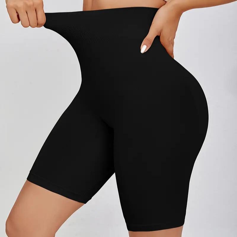 Tummy Control High Waist Sports Shorts, Waist Shaping Running Yoga Shorts, Women's Activewear Wide Waistband