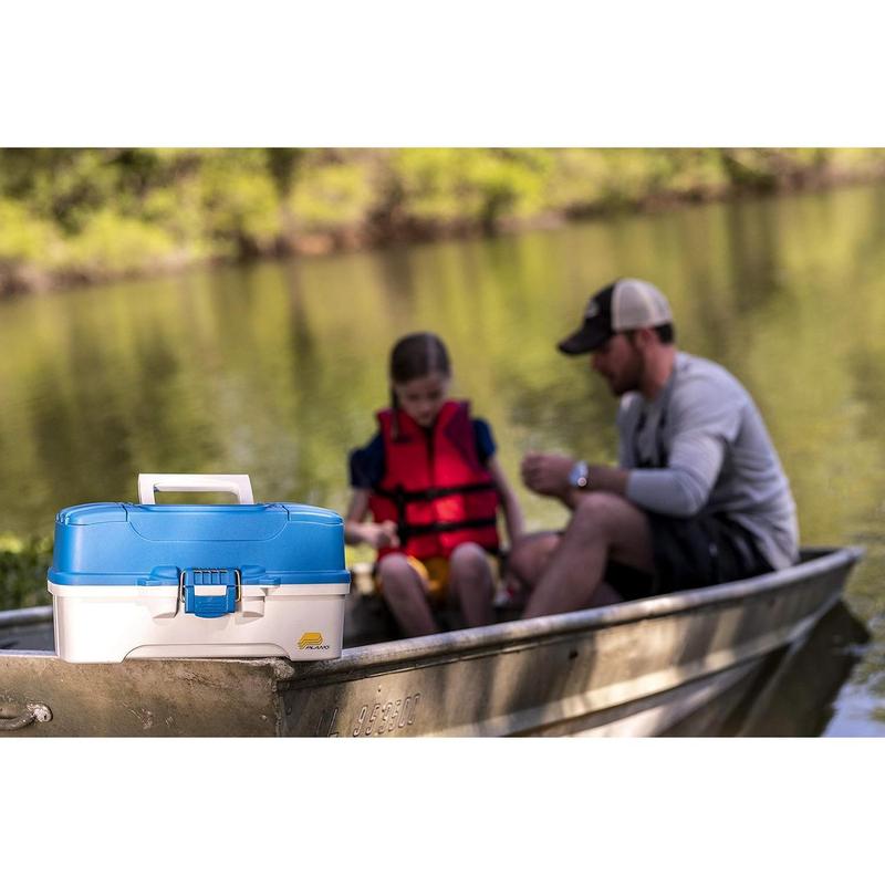 Pla Ready-Set-Fish 3-Tray Tackle Box with Tackle, Aqua Blue Tan, One Size