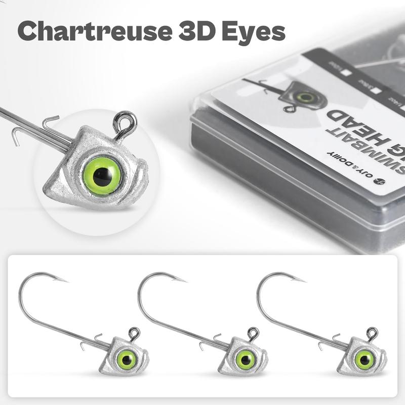 OJY&DOIIIY Swimbait Jig Heads with Chartreuse Fish Eye, 1 8 3 16 1 4 3 8 1 2oz Jigheads for Freshwater&Saltwater Fishing 15-Pack