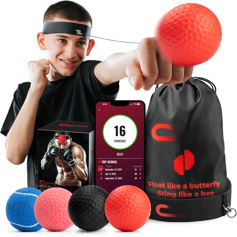 Boxing Reflex Ball Set with Punch Counter App 4 Boxing Balls with Varying Weights, Headband and 4 Spare Strings to Improve Speed, Hand-Eye Coordination for Men, Kids Boxing Equipment  Gear Gift