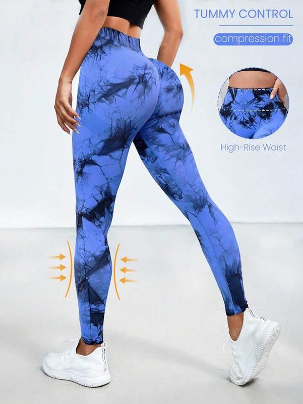 3 Pack Blue, Brown & Black Tie Dye Print High Waisted Workout Women Leggings Scrunch Rear Lifting High Waist Tummy Control Yoga Gym Athletic Pants