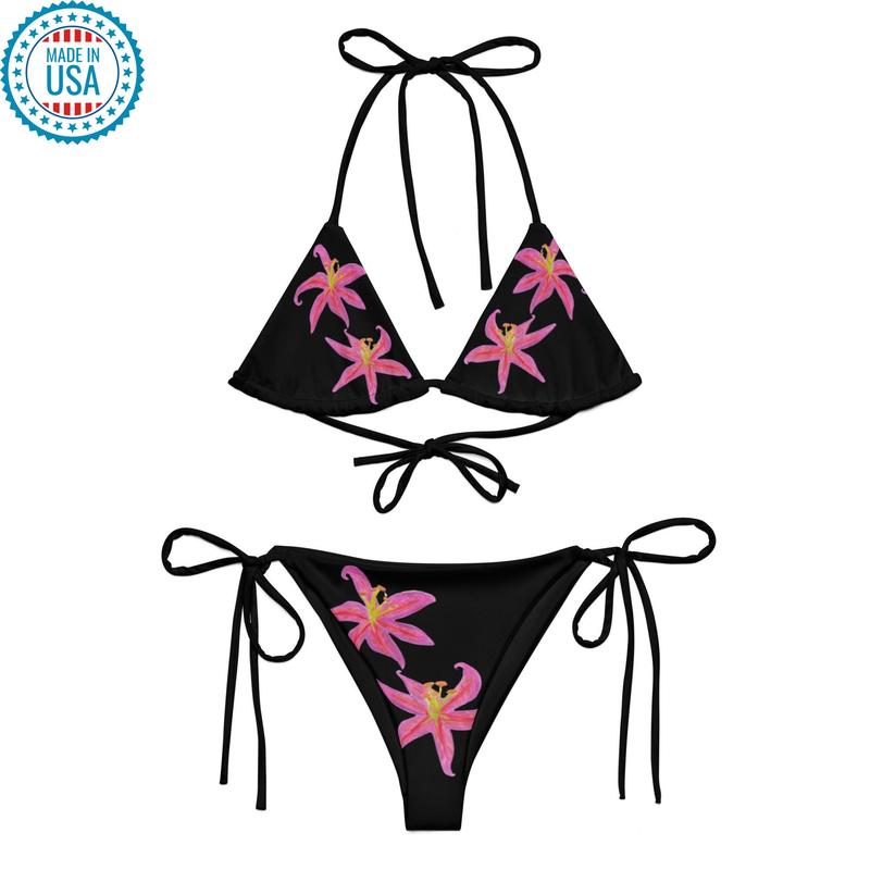 Black Lily 90s Floral Bikini Print  Printed Bikini 90s 80s Floral Triangle Bikini Hot Girl Summer Y2K Coquette