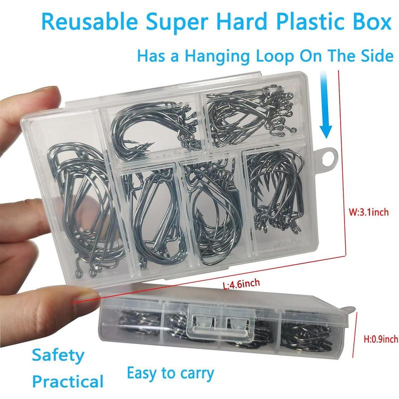 Worm Hooks for Bass Fishing Hooks, 110pcs Bass Hooks Fishing, 6 Sizes Fishing Hooks Freshwater, Eagle Claw Fishing Hooks Bass #1 1 0 2 0 3 0 4 0 5 0 High Carbon Steel with Portable Plastic Box