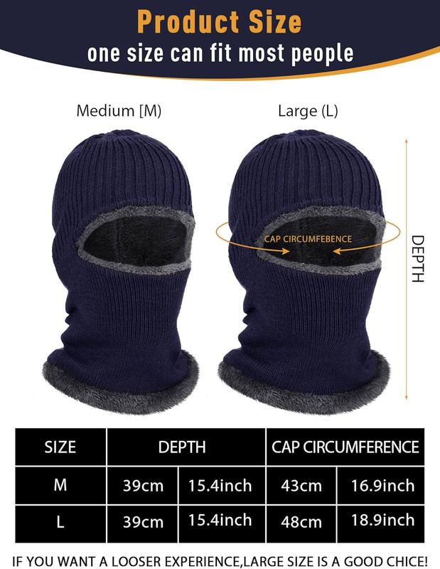 Ski Mask for Men Winter Knitted Full Face Mask Balaclava Hats 1 Hole Ski Mask Fleece for Men Women Winter Favors