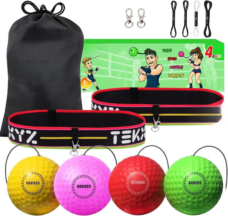 Boxing Reflex Ball Family Pack, 4 Different Boxing Ball with Headband, Perfect for Reaction, Agility, Punching Speed, Fight Skill and Hand Eye Coordination Training