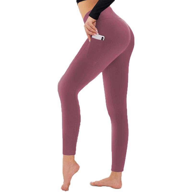 Women's Fashion Tight Pants Solid Color Breathable High waistband Pocket Yoga Fitness Exercise Pants Hip Lifting