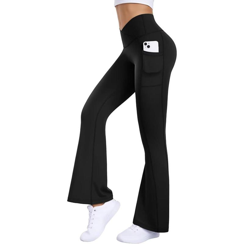 Women Flare Leggings Scrunch Butt with Pockets V Crossover Workout Gym Yoga Pants Lifting Bell Bottom Leggings