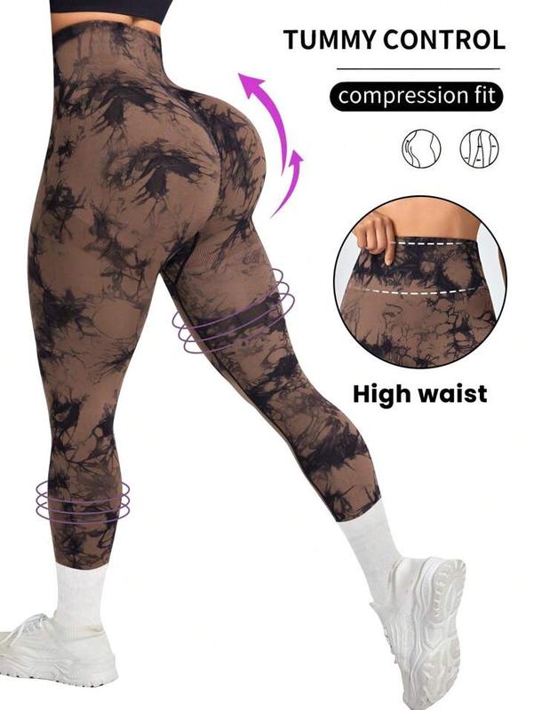 3 Pack Blue, Brown & Black Tie Dye Print High Waisted Workout Women Leggings Scrunch Rear Lifting High Waist Tummy Control Yoga Gym Athletic Pants