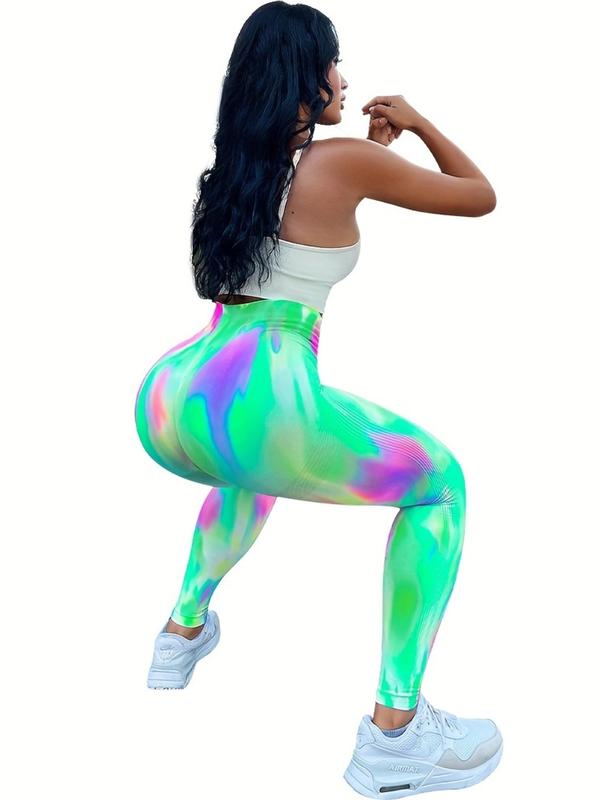 Women's Tie Dye Print High Waist Sports Tummy Control Leggings, Casual Comfy Breathable Seamless Skinny Pants for Yoga Gym Workout Running, Ladies Sportswear for All Seasons