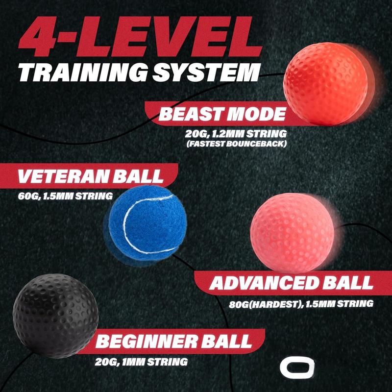 Boxing Reflex Ball Set with Punch Counter App 4 Boxing Balls with Varying Weights, Headband and 4 Spare Strings to Improve Speed, Hand-Eye Coordination for Men, Kids Boxing Equipment  Gear Gift