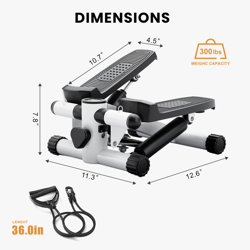 Mini Fitness Stepper, Hydraulic Fitness Stepper with Resistance Bands and Display, Silent Design, Weight Capacity 300LBS, Portable Stepper for Total Body Workout,11.3