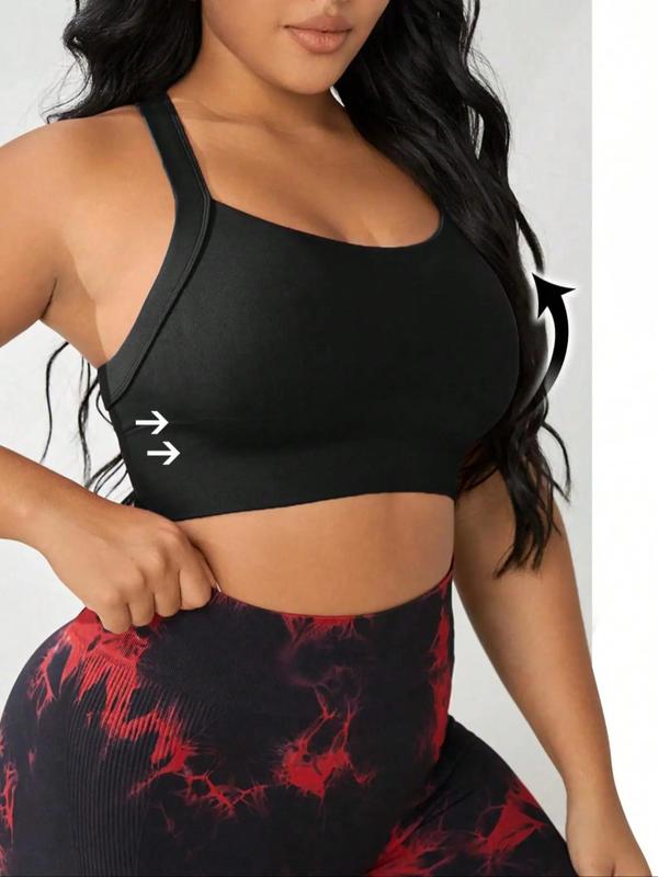 Plus Size Solid Criss Cross Backless Sports Bra With Hook & Eye, Breathable High Stretch Sports Bra, Women's Sport & Outdoor Clothing for Indoor Outdoor Wear