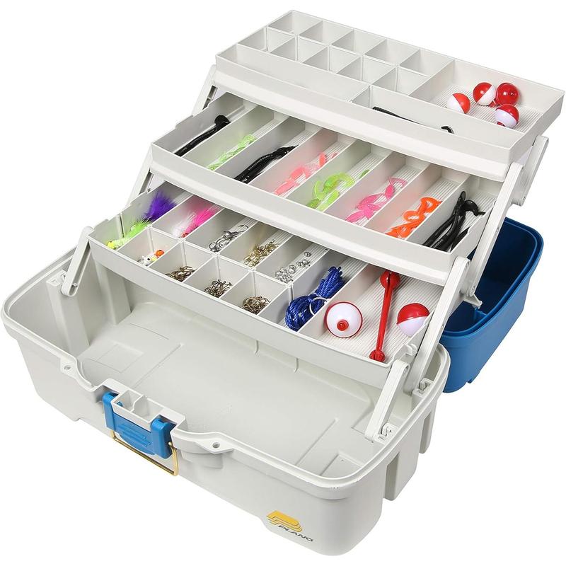 Pla Ready-Set-Fish 3-Tray Tackle Box with Tackle, Aqua Blue Tan, One Size