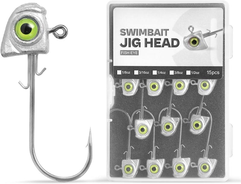 OJY&DOIIIY Swimbait Jig Heads with Chartreuse Fish Eye, 1 8 3 16 1 4 3 8 1 2oz Jigheads for Freshwater&Saltwater Fishing 15-Pack