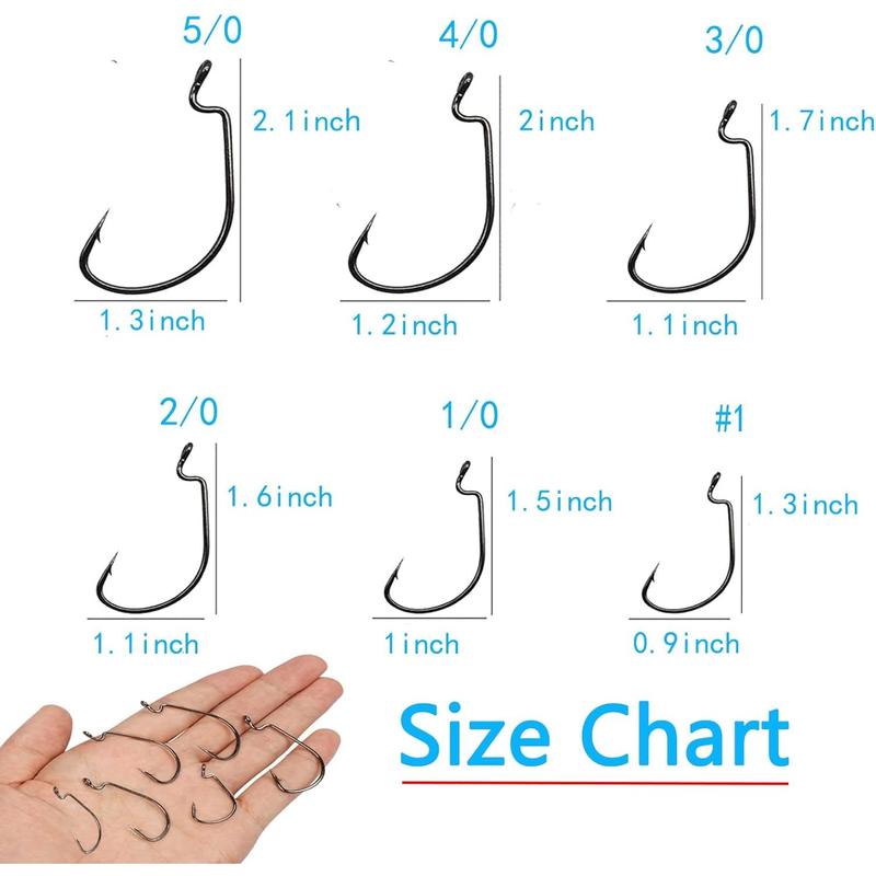 Worm Hooks for Bass Fishing Hooks, 110pcs Bass Hooks Fishing, 6 Sizes Fishing Hooks Freshwater, Eagle Claw Fishing Hooks Bass #1 1 0 2 0 3 0 4 0 5 0 High Carbon Steel with Portable Plastic Box