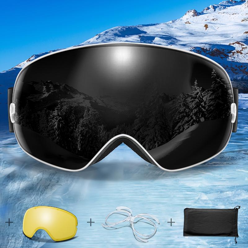 Keep warm Interchangeable Lens Ski Goggles for Adults - TPU Frame, PC Material, Anti-Fog, UV Protection, for Snowboarding, Skating, Skiing, Snowmobiling - Includes Night, Prescription Lens, Bag - Mixed Color