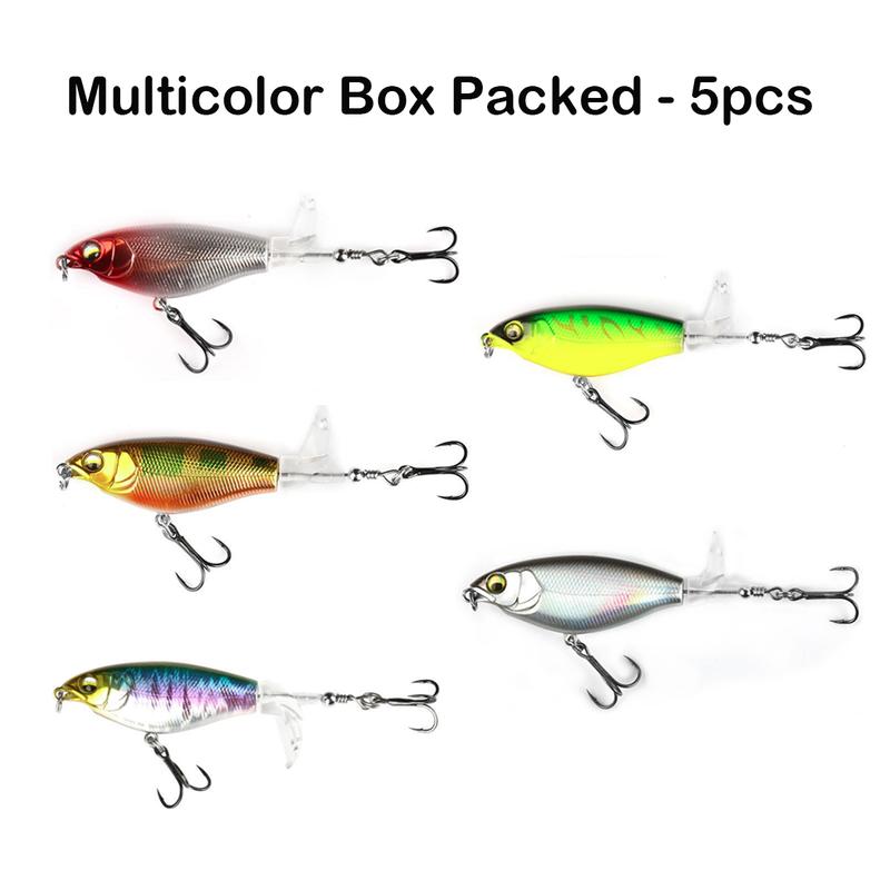 Fishing Lures Box Packed-5PCS Plopping Bass Lure with Floating Rotating Tail for Bass Trout, Bass Topwater Lure for Freshwater or Saltwater