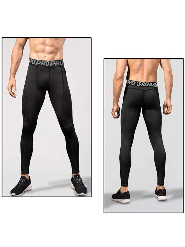 Men's Letter Tape Compression Leggings, Casual Comfy Breathable Shapewear Pants for Daily Wear, Men's Shapewear Bottoms for Spring & Fall