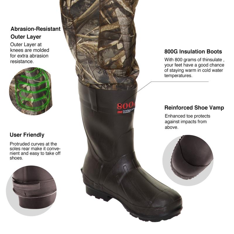 Greenstell Hunting Waders with Boot Hanger & 600G Insulation, Waterproof Cleated Neoprene Bootfoot Fishing Chest Waders