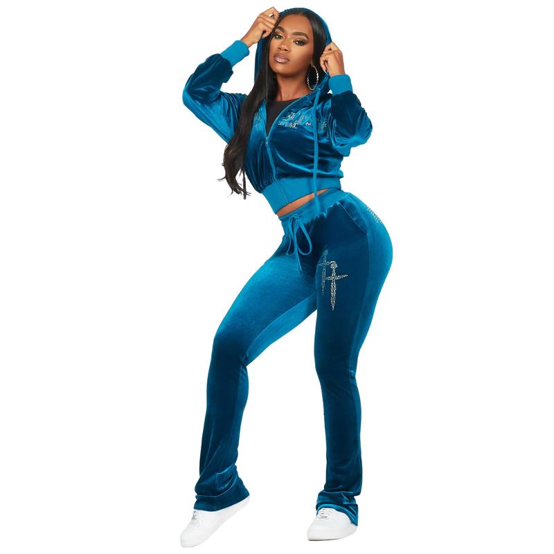 Atalaya Blue Stacked Velour Trackset