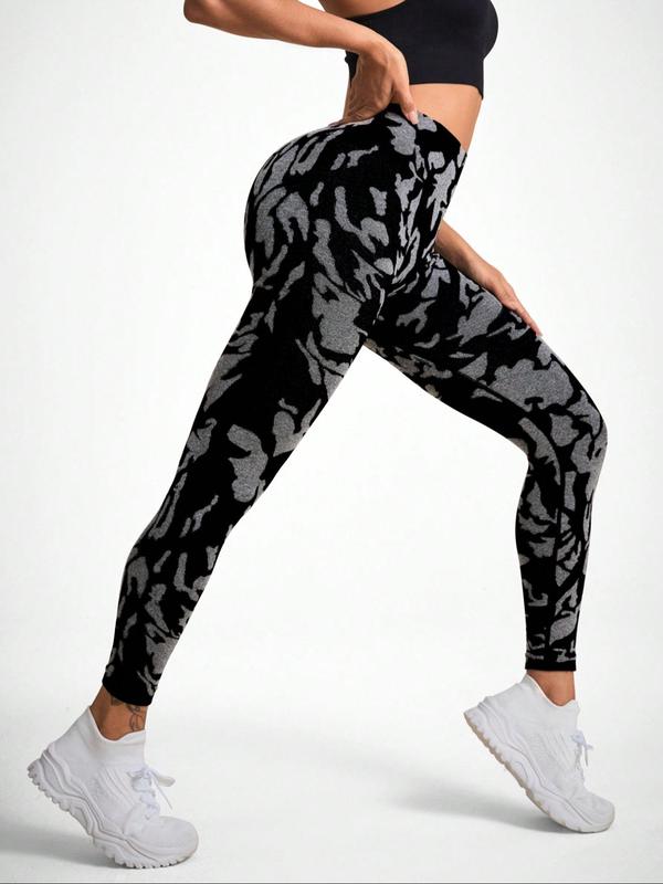 Women's All Over Print High Waist Sports Leggings, Sporty Comfy Breathable Skinny Pants for Yoga Gym Workout Running, Ladies Sportswear for All Seasons