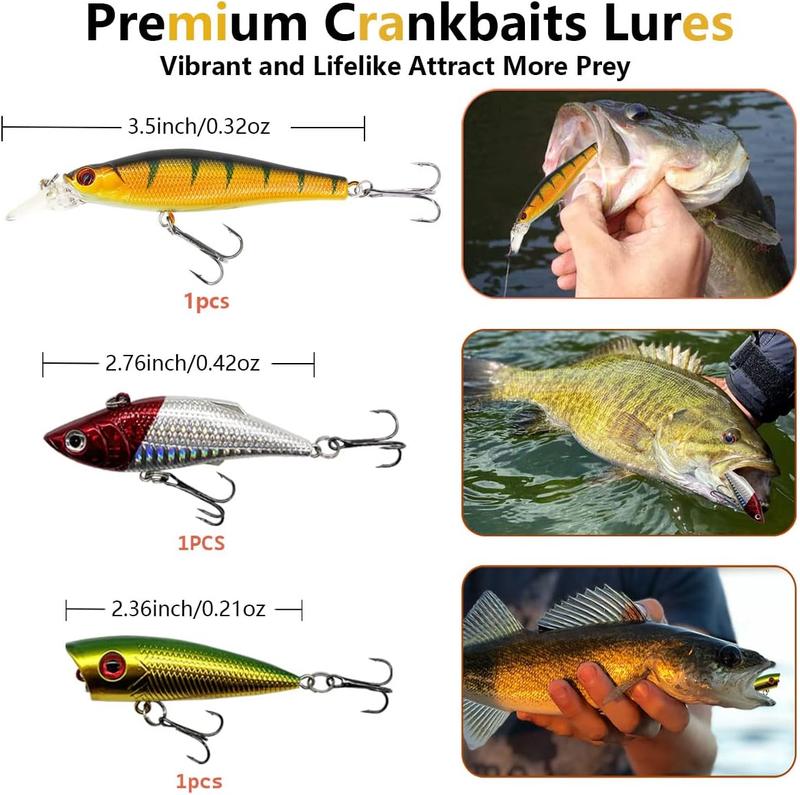 Fishing Lures Kit Set, Baits Tackle Including Crankbaits, Topwater Lures, Spinnerbaits, Worms, Jigs, Hooks, Tackle Box and More Fishing Gear Lures for Bass Trout