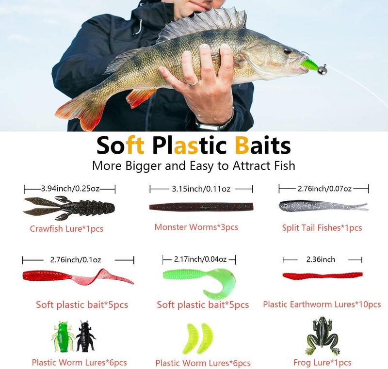 Fishing Lures Kit Set, Baits Tackle Including Crankbaits, Topwater Lures, Spinnerbaits, Worms, Jigs, Hooks, Tackle Box and More Fishing Gear Lures for Bass Trout