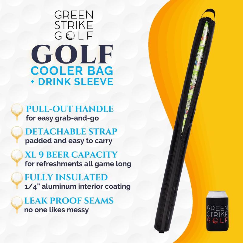 Super Large Golf Beer Sleeve for Golf Bag with Reusable Cold Packs - Golf Cooler Bag for 9 Cans - Great Golf Gift - Golf Bag Beer Cooler Sleeve - Beer Holder Sling Keeps Beverages Cold