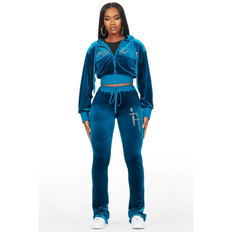 Atalaya Blue Stacked Velour Trackset