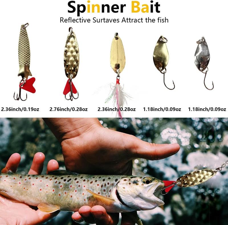 Fishing Lures Kit Set, Baits Tackle Including Crankbaits, Topwater Lures, Spinnerbaits, Worms, Jigs, Hooks, Tackle Box and More Fishing Gear Lures for Bass Trout