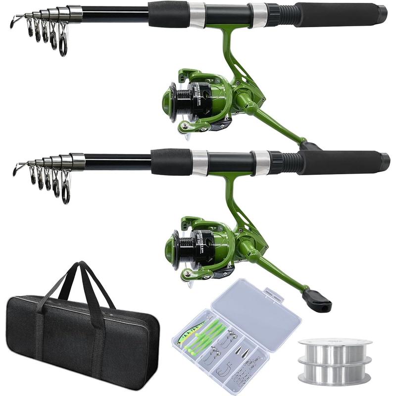 2PACK Fishing Pole Combo,Fishing Rod Combos with Telescopic Fishing Pole Spinning Reels Fishing Carrier Bag for Travel Saltwater Freshwater