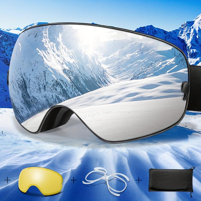 Keep warm Interchangeable Lens Ski Goggles for Adults - TPU Frame, PC Material, Anti-Fog, UV Protection, for Snowboarding, Skating, Skiing, Snowmobiling - Includes Night, Prescription Lens, Bag - Mixed Color