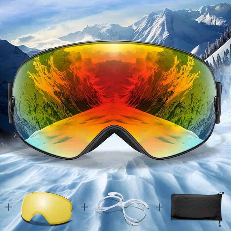 Keep warm Interchangeable Lens Ski Goggles for Adults - TPU Frame, PC Material, Anti-Fog, UV Protection, for Snowboarding, Skating, Skiing, Snowmobiling - Includes Night, Prescription Lens, Bag - Mixed Color