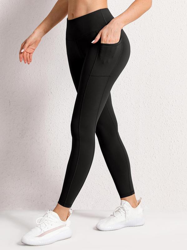 Women's High Waist Sports Leggings with Phone Pocket, Solid Skinny Pants, High Stretch Seamless Yoga Legging, Ladies Sportswear Clothing for Indoor Outdoor Wear