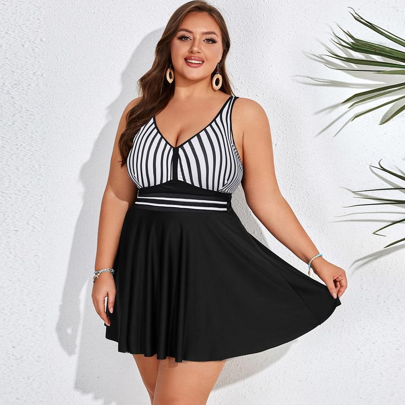 Hanna Nikole Women's Plus Size Two Piece Swimsuit Mesh Front Tandem Swimsuit Flowy Swim Skirt Shorts