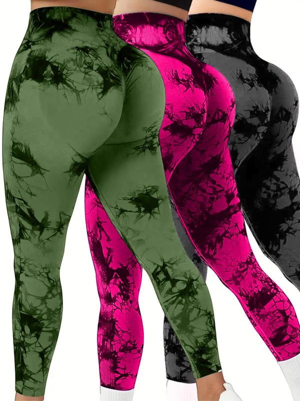 3 Pack Tie Dye Print High Waisted Workout Women Leggings Scrunch Rear Lifting High Waist Tummy Control Yoga Athletic Pants