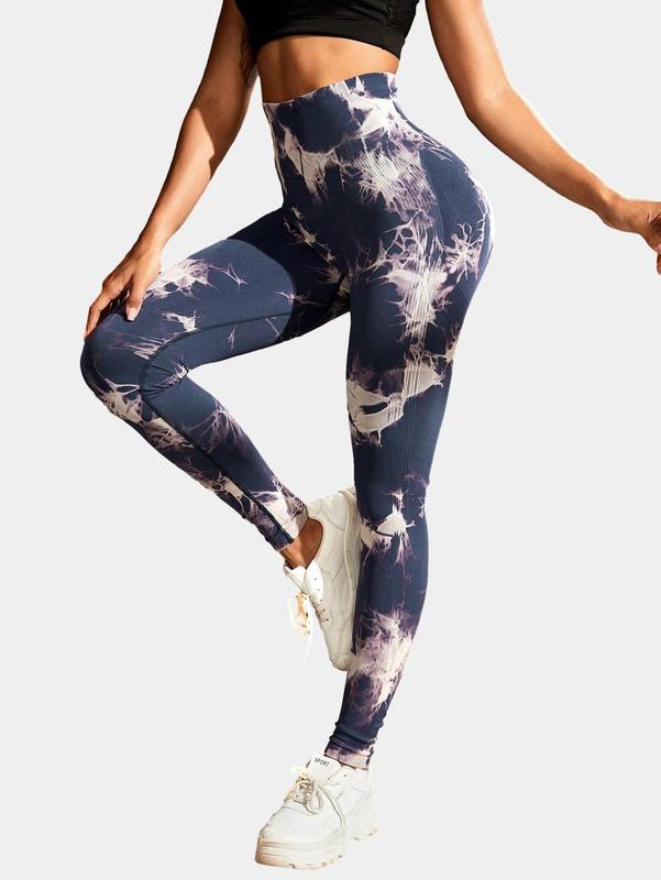 Arsoxy Women's High Waist Tie Dyed Hip Lifting Quick Drying Fitness Pants Running Breathable Peach Hip Lifting Compression Training Yoga Pants